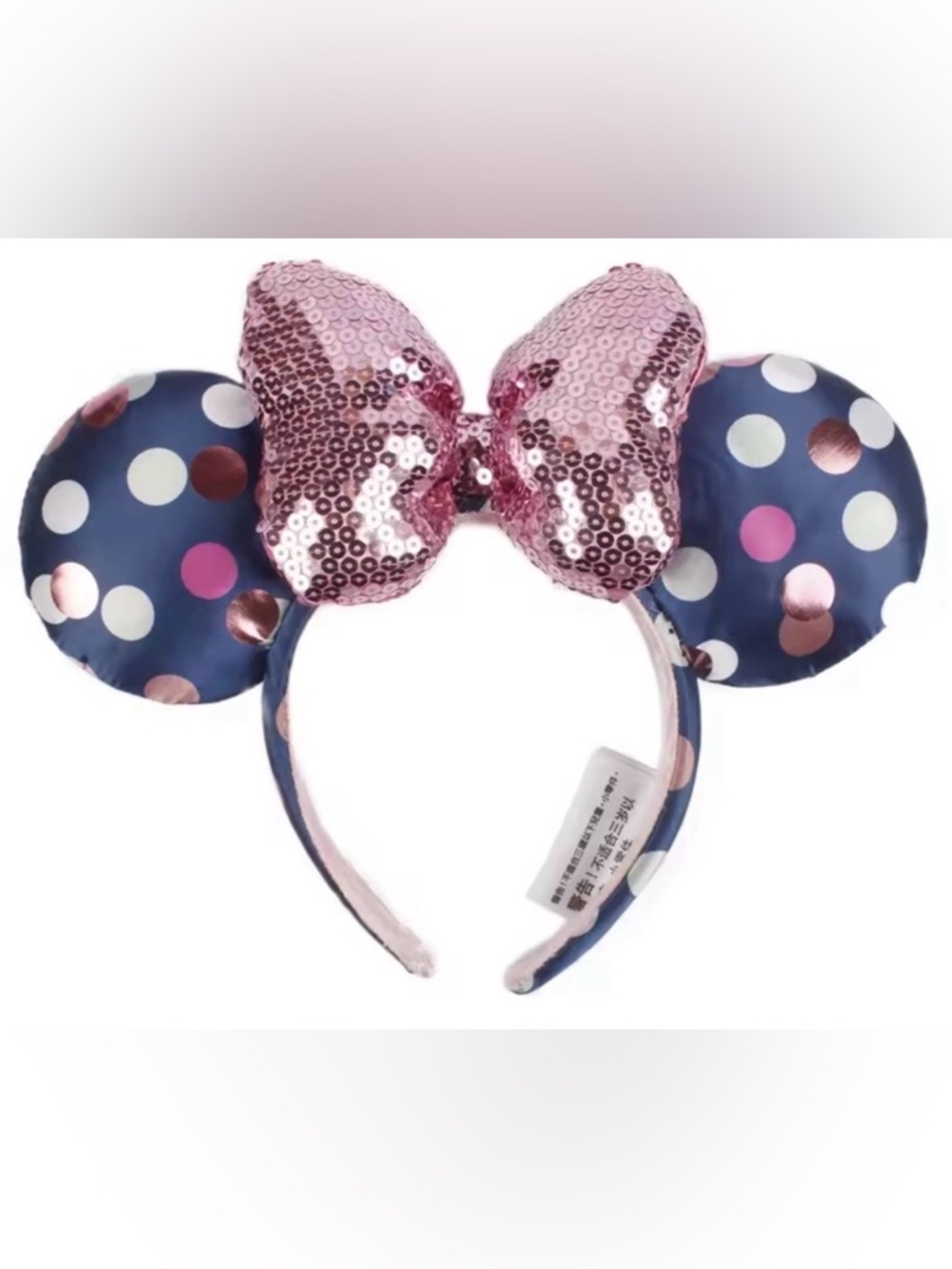 Pink Sequin Bow Polka Dot Mouse Ear Headband